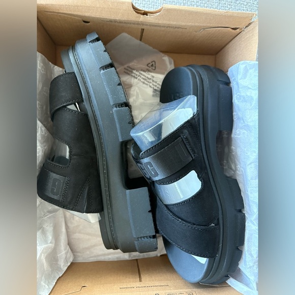 UGG Ashton Black Platform Slide Sandals Size 9 Women’s Chunky Criss Cross Strap - Picture 6 of 16